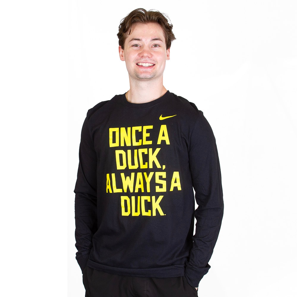 Classic Oregon O, Nike, Black, Long Sleeve, Cotton, Men, Once a Duck Always a Duck, T-Shirt, 977702